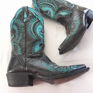 JB Dillion Cowgirl Boots Size 7 Black Teal Turquoise Aqua Western Goat Festival